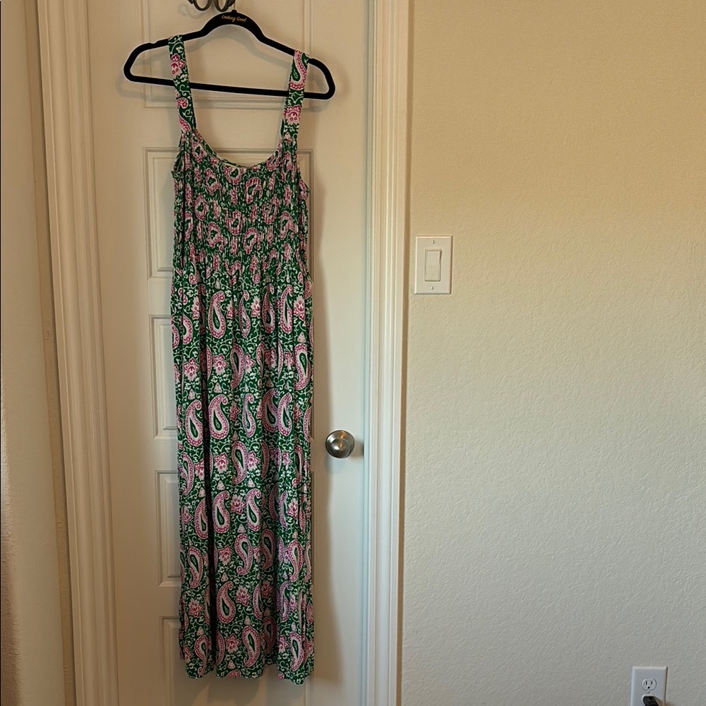 Boden Floral Green and Pink Maxi Dress